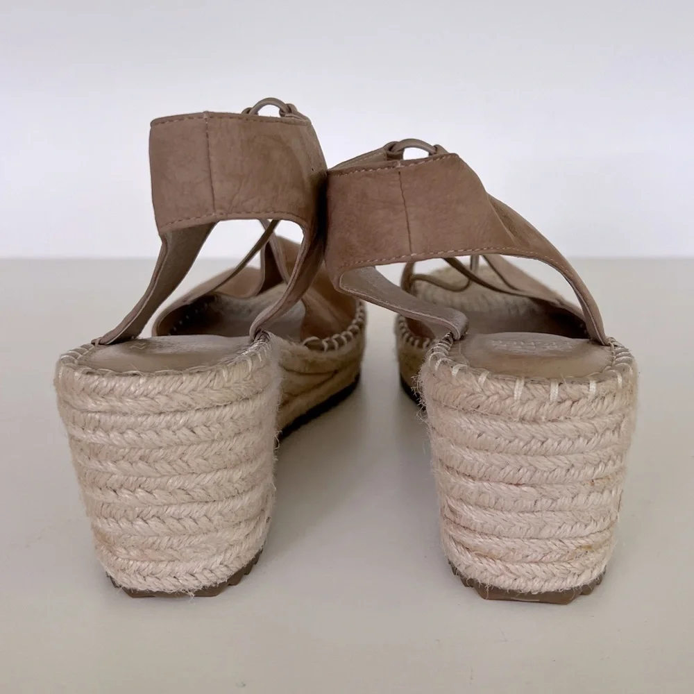 Eileen Fisher Women's Agnes Espadrille Wedge Sandals in Tan Leather, size 8.5